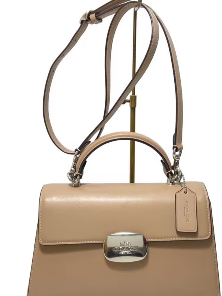 Coach Tan Pebbled Leather Top-Handle Satchel With Silver Hardware